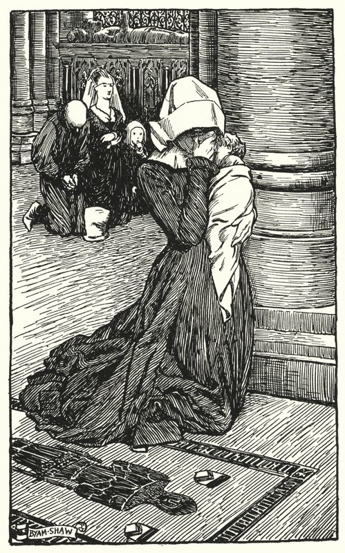 Kuvitus Charles Readen luostarille ja tulisijalle (litho) tekijältä Byam (after) Shaw
