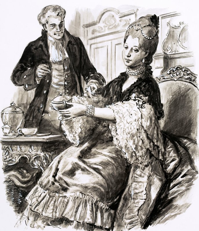 Josiah Wedgwood ja kuningatar Charlotte (guassi paperille) tekijältä C.L. Doughty