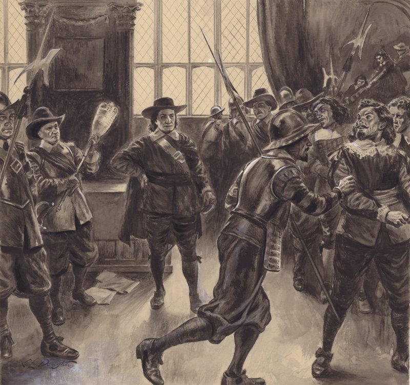 Oliver Cromwell karkottaa parlamentin alahuoneen jäljellä olevat jäsenet. tekijältä C.L. Doughty