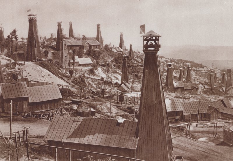 Bustenarin öljylähteet, Romania (b/w kuva) tekijältä C. Chusseau Flaviens