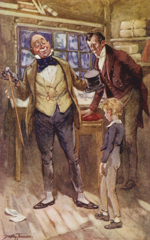 Charles Dickensin David Copperfield -teoksen kuvitus (värilitografia). tekijältä C. Dudley (after) Tennant