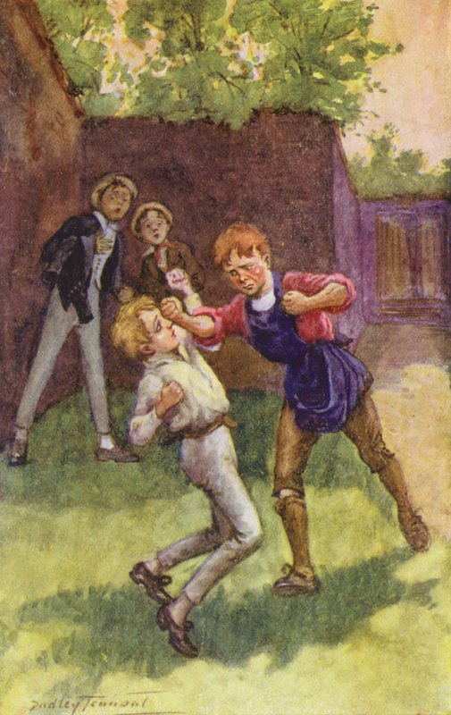 Charles Dickensin David Copperfield -teoksen kuvitus (värilitografia). tekijältä C. Dudley (after) Tennant