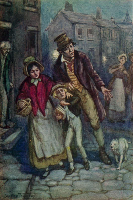 Kuvitus Oliver Twistille, Charles Dickens (värilitho) tekijältä C. Dudley (after) Tennant