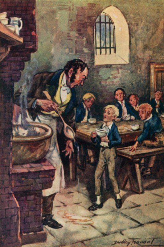 Kuvitus Oliver Twistille, Charles Dickens (värilitho) tekijältä C. Dudley (after) Tennant
