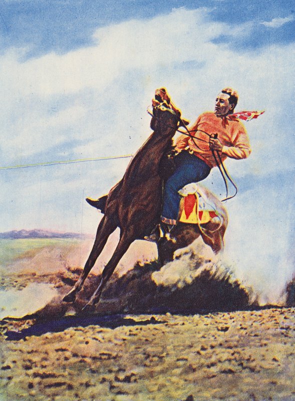 Cowboy pysäyttää hevosensa nopeasti (värillinen kuva). tekijältä Canadian Photographer