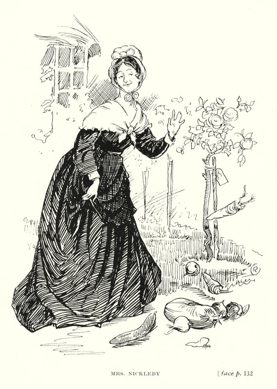 Dickensin hahmo: Mrs Nickleby (litho) tekijältä Captain Edward Henry Handley Read
