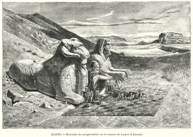 Antiikkimyyjä tiellä Luxorista Karnakiin, Egyptiin (litho) tekijältä Carl Friedrich Heinrich (after) Werner