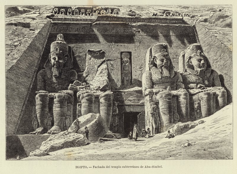 Egypti - Abu Simbelin maanalaisen temppelin julkisivu tekijältä Carl Friedrich Heinrich Werner