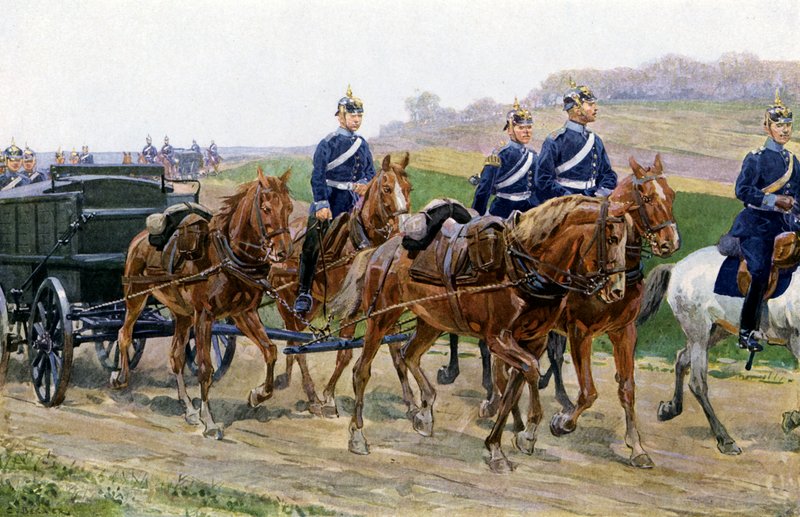 Saksan armeijan huoltokolonni marssilla (väri litho) tekijältä Carl Ludwig Friedrich (after) Becker