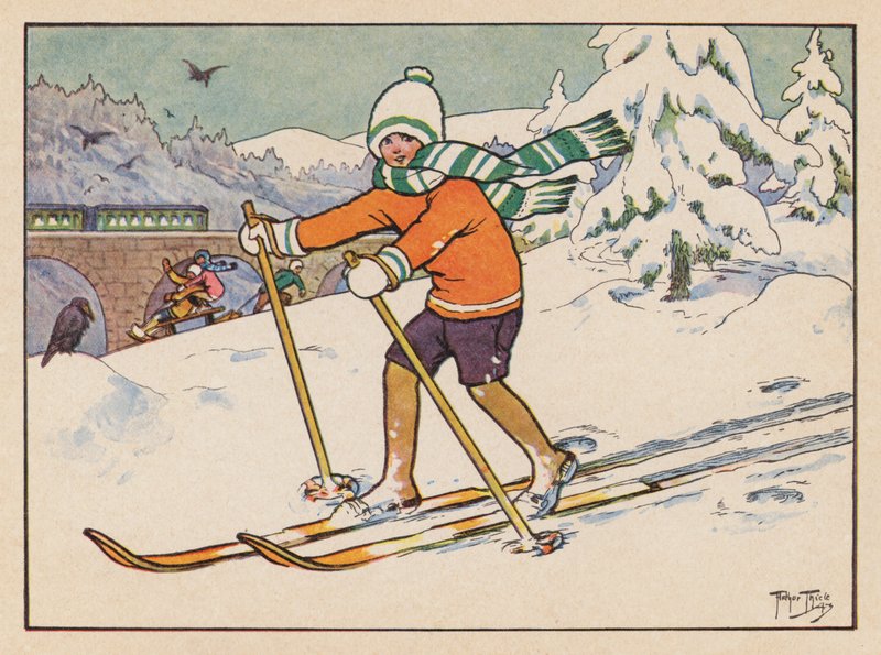 Maastohiihto (värillinen litografia) tekijältä Carl Robert Arthur Thiele