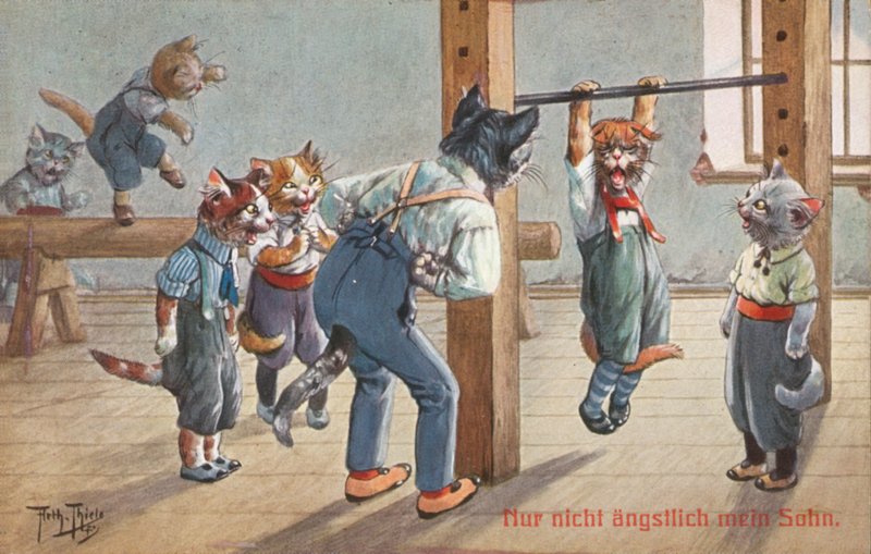 Humoristinen kissapostikortti (värilitografia) tekijältä Carl Robert Arthur Thiele