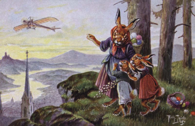 Kanit keskustelemassa lentokoneesta (väri litho) tekijältä Carl Robert Arthur Thiele