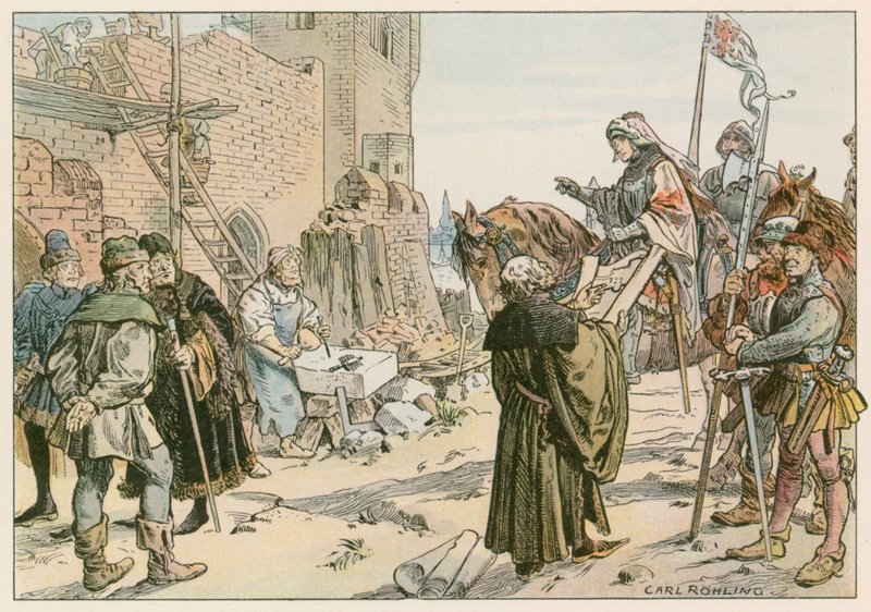 Fredrik II Spree-joen linnan perustusten laskemisessa vuonna 1443 tekijältä Carl Rohling