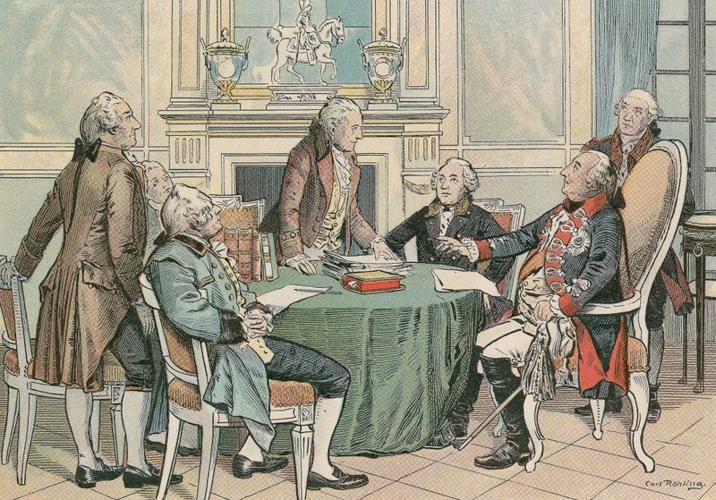 Frederick William II, Preussin kuningas (1744-1797) Preussin yleistä siviililakia koskevassa neuvottelussa (noin 1790) tekijältä Carl Rohling