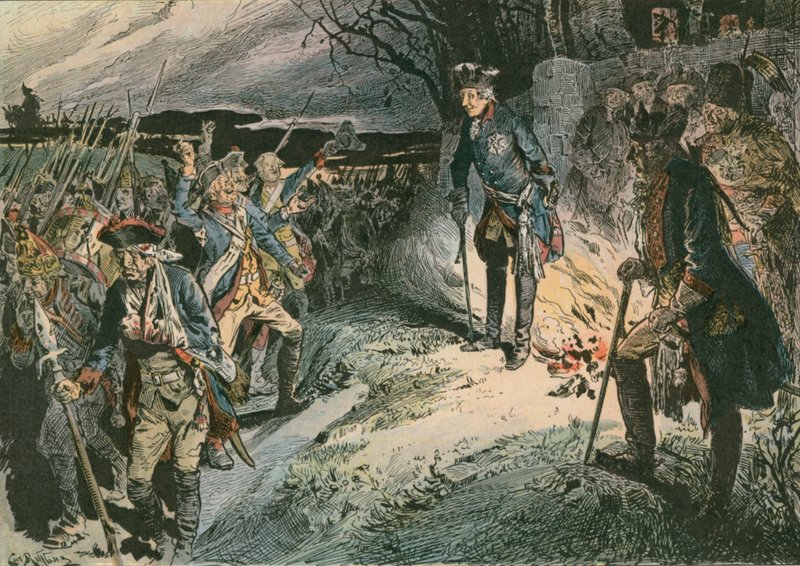 Frederick Suuri (1712-1786) tappion jälkeen Hochkirchin taistelussa vuonna 1758 tekijältä Carl Rohling