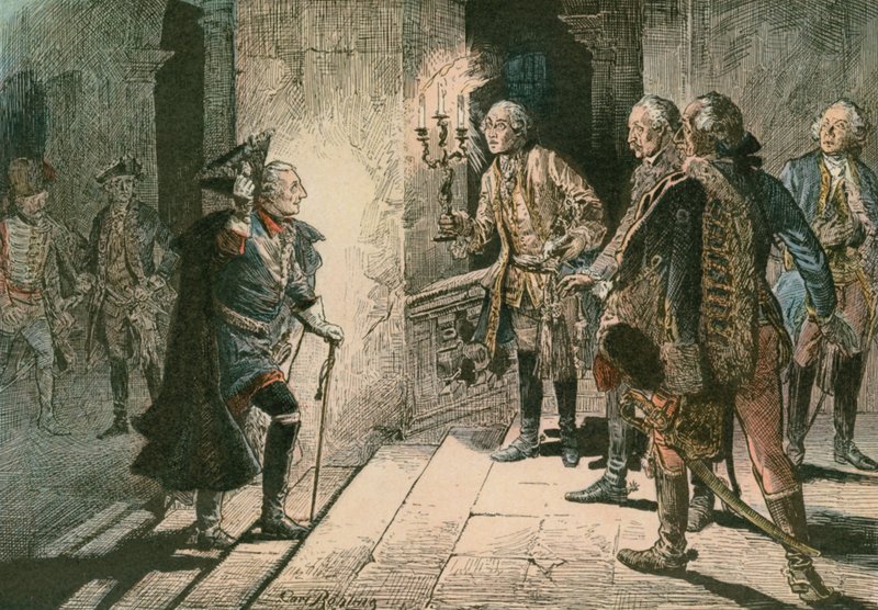 Fredrik Suuri (1712-1786) Lissan linnassa Leuthenin taistelun iltana vuonna 1757. tekijältä Carl Rohling