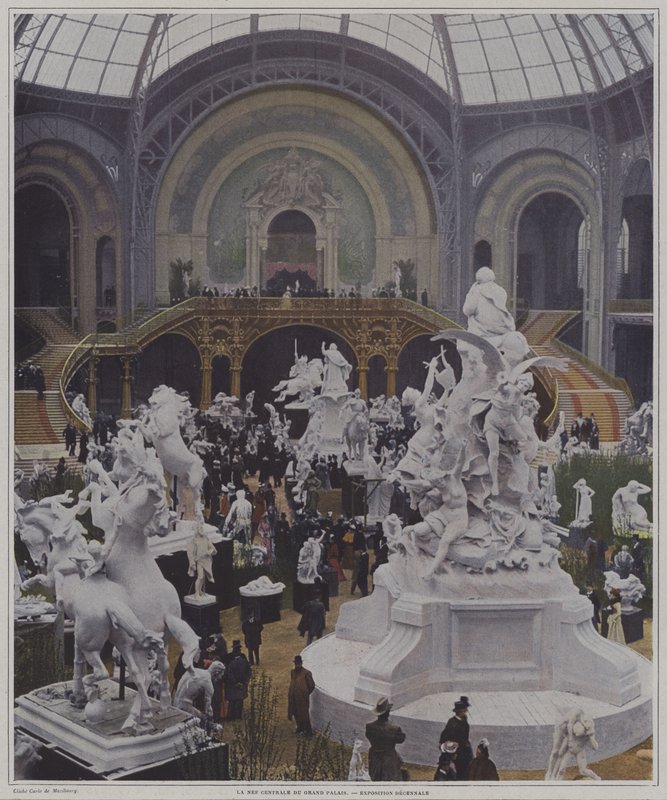 Grand Palaisin keskuslaivo Exposition Universelle 1900 -näyttelyssä, Pariisi (värikuva) tekijältä Carle de Mazibourg