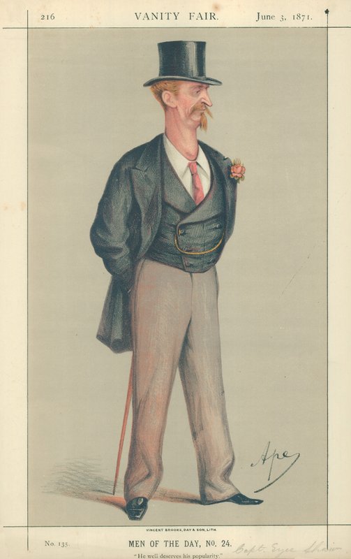 Kapteeni Eyre Shaw, hän ansaitsee hyvin suosionsa, 3. kesäkuuta 1871, Vanity Fair -sarjakuva tekijältä Carlo Pellegrini