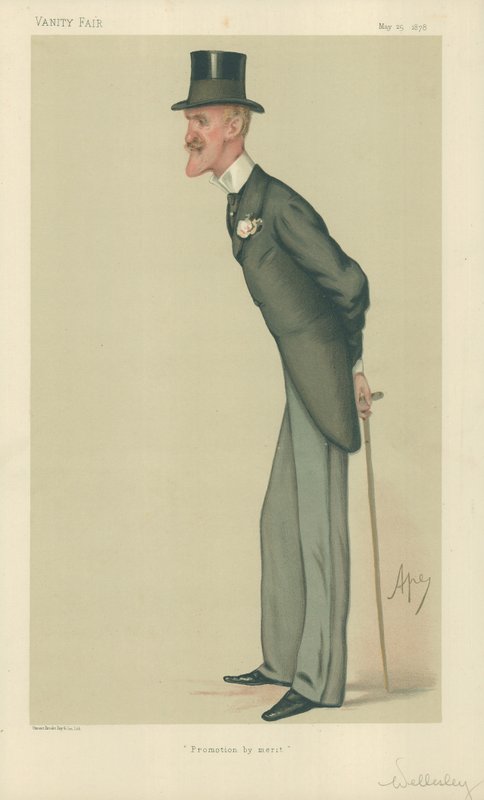 Eversti The Hon Frederick Arthur Wellesley, ylennys ansioiden perusteella, 25. toukokuuta 1878, Vanity Fair -sarjakuva tekijältä Carlo Pellegrini