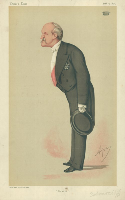 Kreivi Schouvaloff, Venäjä, 13. helmikuuta 1875, Vanity Fair -sarjakuva tekijältä Carlo Pellegrini