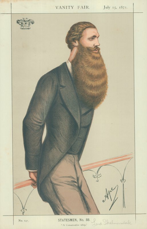 Lord Skelmersdale, Konservatiivinen piiska, 15. heinäkuuta 1871, Vanity Fair -sarjakuva tekijältä Carlo Pellegrini