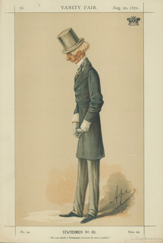 Lord Strathnairn, Hänestä tehtiin valtiomies, koska hän oli sotilas, 20. elokuuta 1870, Vanity Fair -sarjakuva tekijältä Carlo Pellegrini