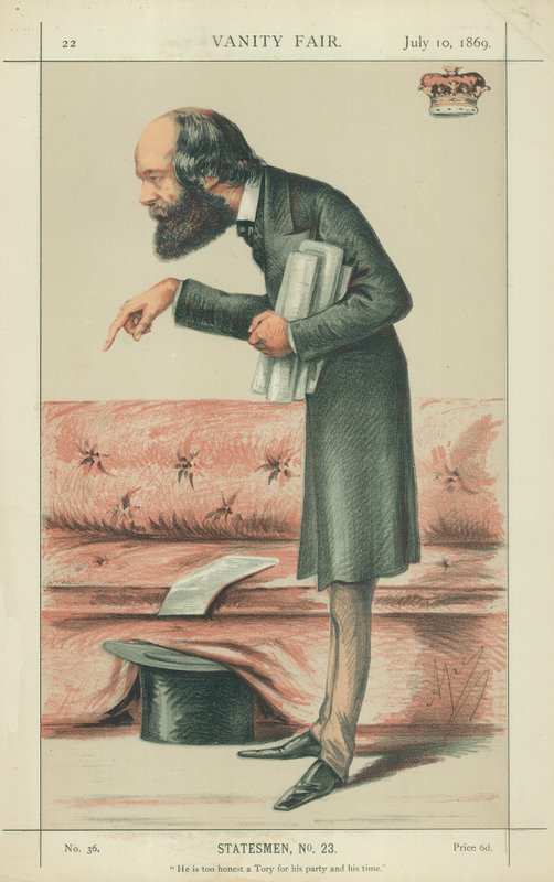 Salisburyn markiisi, Hän on liian rehellinen konservatiivi puolueeseensa ja aikaansa nähden, 10. heinäkuuta 1869, Vanity Fair -sarjakuva. tekijältä Carlo Pellegrini