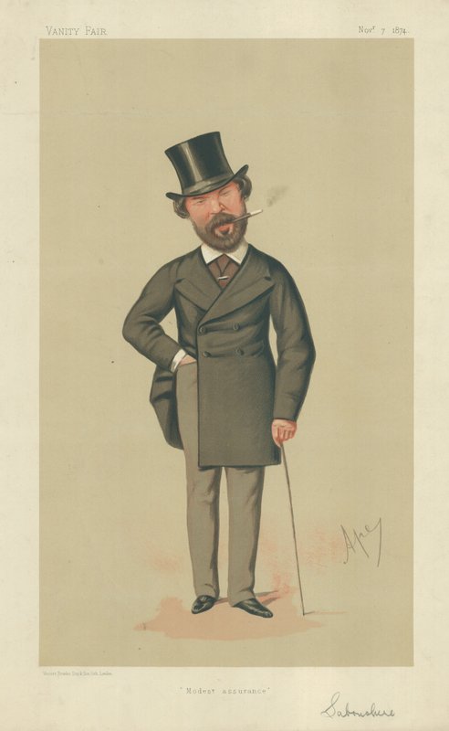 Herra Henry Du Pre Labouchere, Vaatimaton vakuutus, 7. marraskuuta 1874, Vanity Fair -sarjakuva tekijältä Carlo Pellegrini