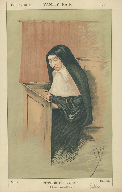 Rouva Starr, tunsin oloni erittäin epämukavaksi, 20. helmikuuta 1869, Vanity Fair -sarjakuva tekijältä Carlo Pellegrini