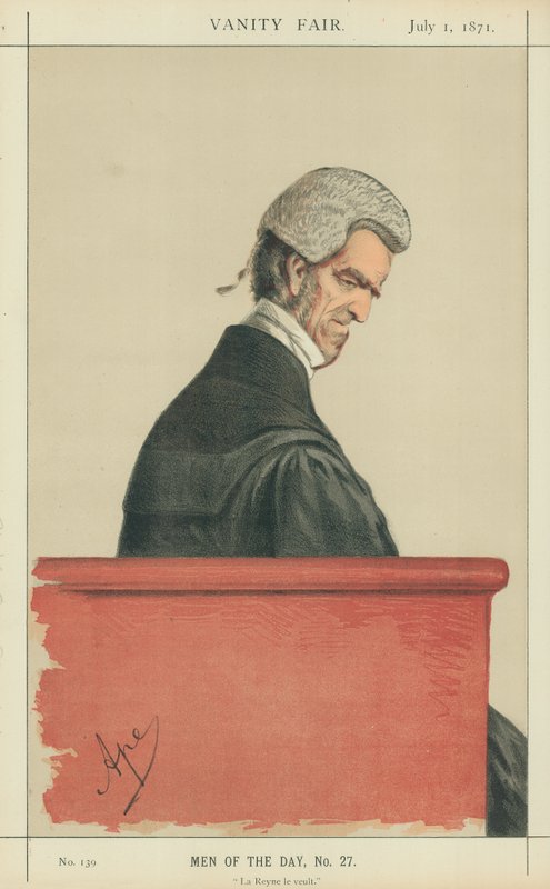 Sir John George Shaw-Lefevre, La Reyne le veult, 1. heinäkuuta 1871, Vanity Fair -sarjakuva tekijältä Carlo Pellegrini