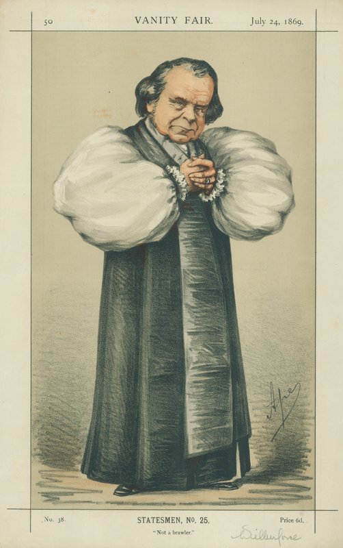 Oxfordin piispa, ei tappelu, 24. heinäkuuta 1869, Vanity Fair -sarjakuva tekijältä Carlo Pellegrini