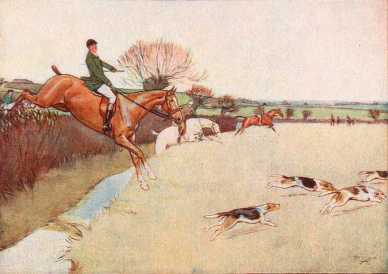 Koirat tulivat reippaasti kentän poikki. . . Hevoset seuraavat lähellä koiria tekijältä Cecil Charles Windsor Aldin