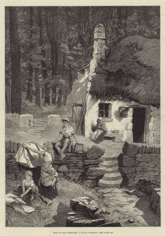 Isle of Man luonnokset, Manx-mökki tekijältä Charles Auguste Loye