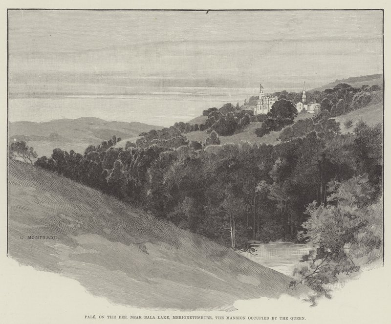 Pale, Dee, lähellä Bala Lakea, Merionethshire, kuningattaren miehittämä kartano tekijältä Charles Auguste Loye