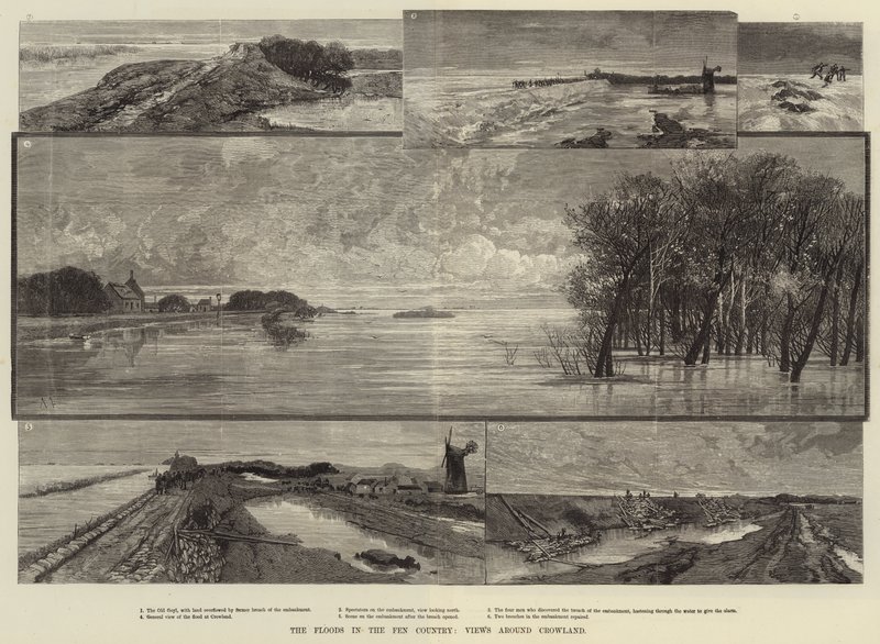 Tulvat Fen Countryssa, näkymät Crowlandin ympärille tekijältä Charles Auguste Loye