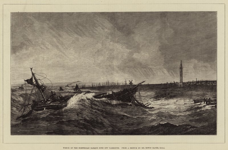 Norjan Barque Suezin hylky Yarmouthin edustalla tekijältä Charles Auguste Loye