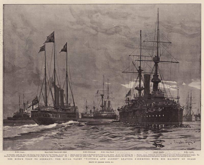 Kuninkaan vierailu Saksaan, Royal Yacht Victoria ja Albert jättävät Sheernessin Hänen Majesteettinsa kanssa tekijältä Charles Edward Dixon