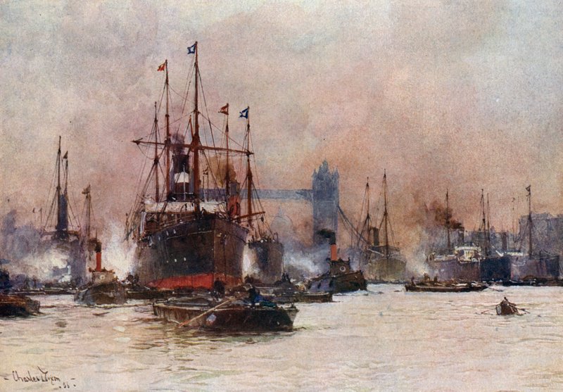 Thames, uima-allas ja Tower Bridge tekijältä Charles Edward Dixon