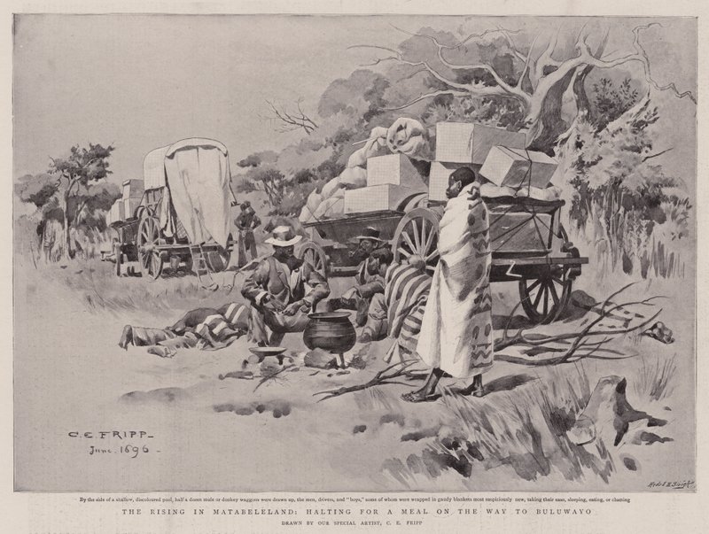 The Rising in Matabeleland, pysähtyy syömään matkalla Bulawayoon tekijältä Charles Edwin Fripp