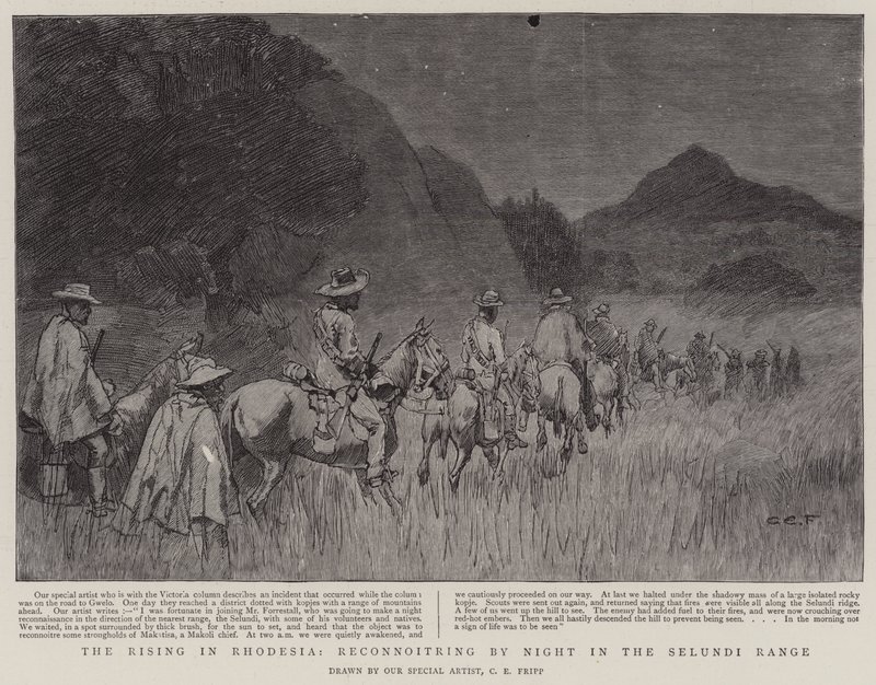 The Rising in Rhodesia, tiedustelu yöllä Selundin vuoristossa tekijältä Charles Edwin Fripp