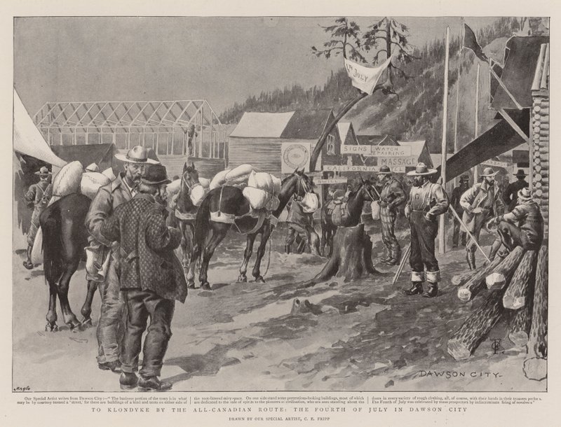 Klondykeen koko Kanadan reittiä pitkin, heinäkuun neljäs päivä Dawson Cityssä tekijältä Charles Edwin Fripp