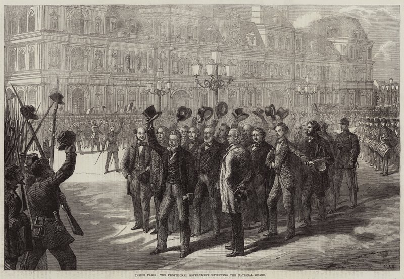 Pariisin sisällä väliaikainen hallitus tarkastelee kansalliskaartia tekijältä Charles J. Staniland