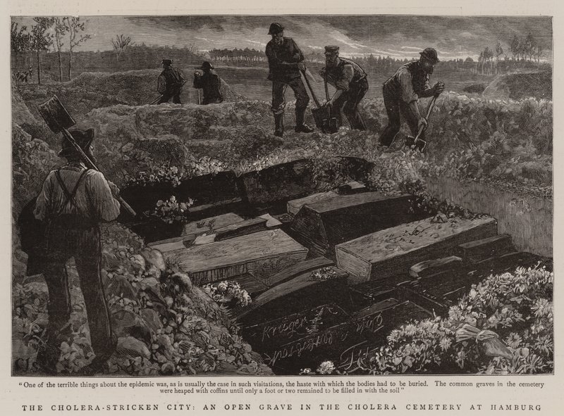 Kolerasta kärsivä kaupunki, avoin hauta Hampurin kolerahautausmaalla tekijältä Charles J. Staniland