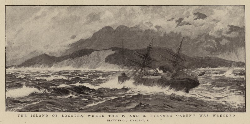 Sokotran saari, jossa P ja O Steamer Aden haaksirikkoutui tekijältä Charles J. Staniland