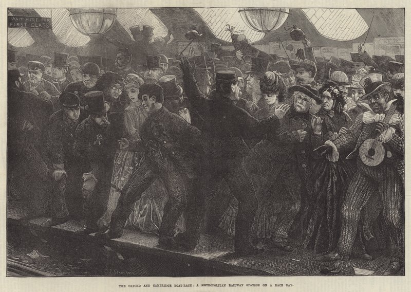 Oxford and Cambridge Boat-Race, Metropolitanin rautatieasema kilpailupäivänä tekijältä Charles J. Staniland