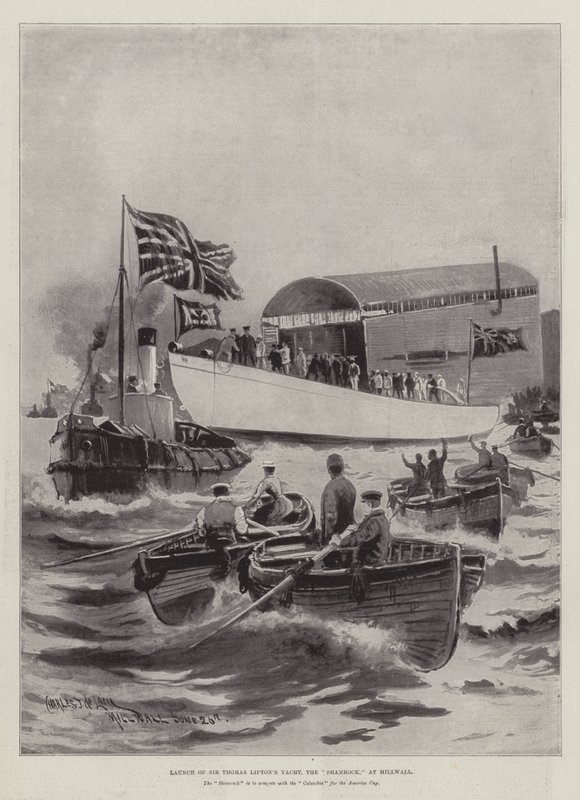 Sir Thomas Liptonin Yacht, Shamrock, laukaisu Millwallissa tekijältä Charles John de Lacy