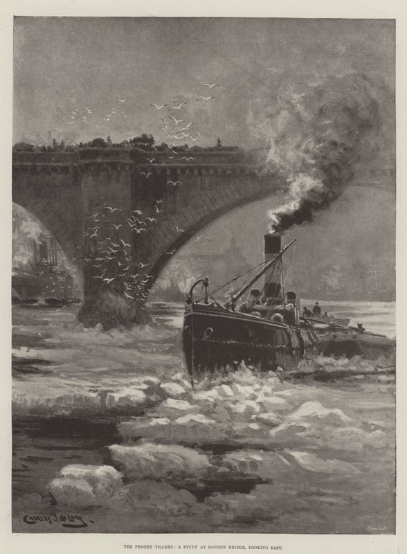 The Frozen Thames, tutkimus London Bridgellä, katsoen itään tekijältä Charles John de Lacy