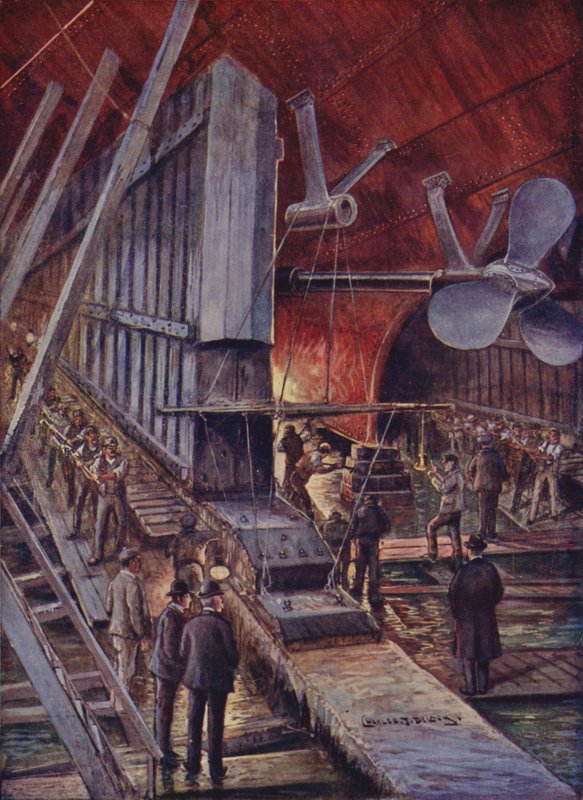 Kiiloissa ajaminen laivan painon siirtämiseksi kölipaloista vesillelaskukehoihin tekijältä Charles John de after Lacy