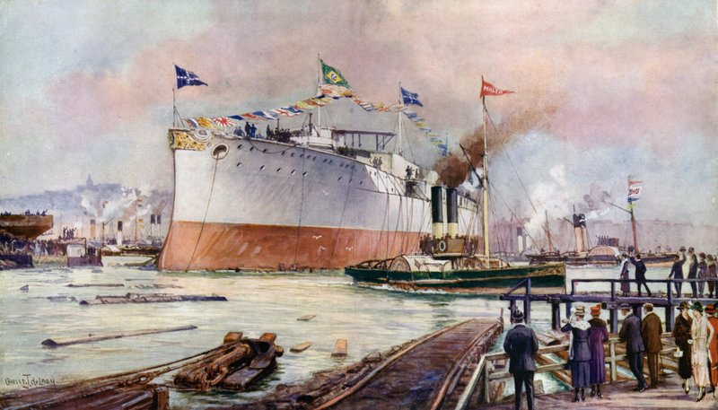 Taistelulaivan vesillelasku tekijältä Charles John de after Lacy
