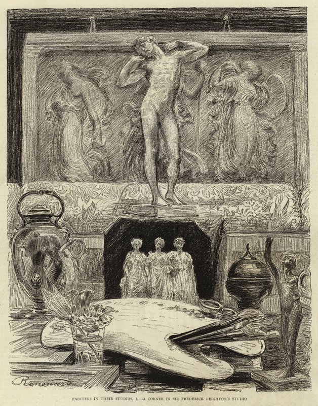Maalarit studioissaan, minä, kulma Sir Frederick Leightonin studiossa tekijältä Charles Paul Renouard